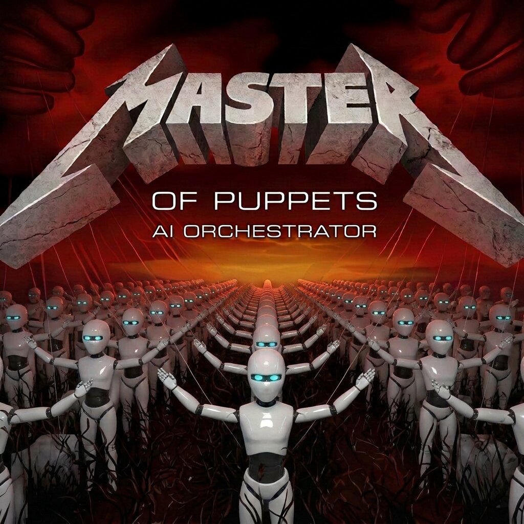 Обложка проекта MOP (Master Of Puppets) в тёмно-красных тонах